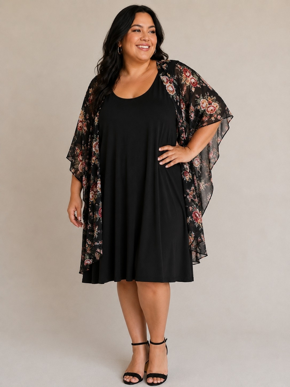 DR47 Vibe Kimono and Dress Set Sheer Lightweight Kimono with Stretchy Tank Dress